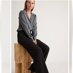 Quince Black Puckered Back Waist Stretch Trousers
